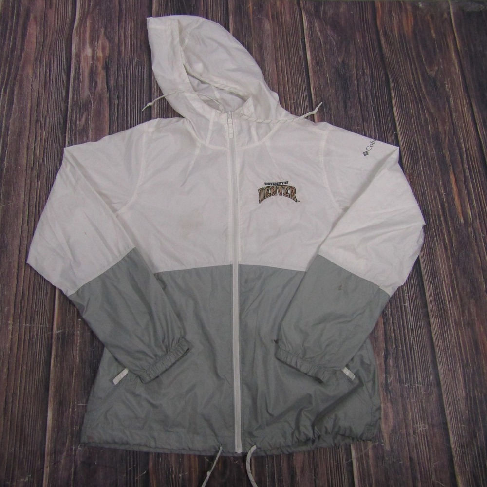 University‎ Of Denver Jacket Mens Small White Gray NCAA College Columbia Hooded